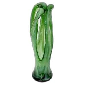 MAEXSA Hand Blown Green Art Hand-Blown Mexican Glass 8" Vase Vintage Retro